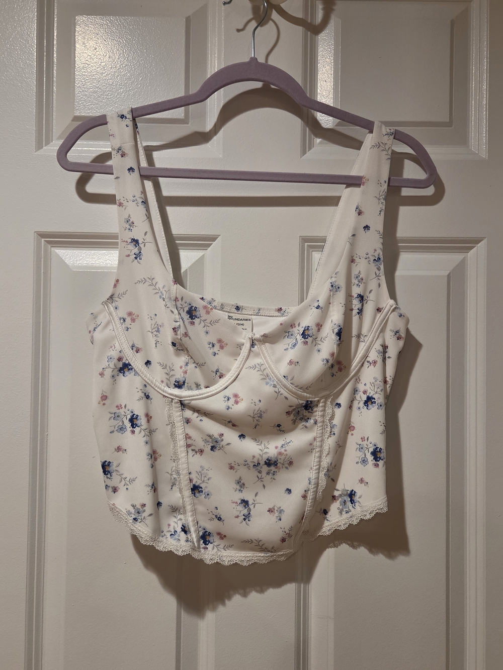 No Boundaries Cream Floral Lace-Trim Bustier Tank